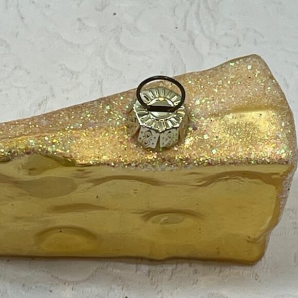 Golden Glittered Swiss Cheese Glass Christmas Tree Ornament 2.75" - Picture 3 of 10